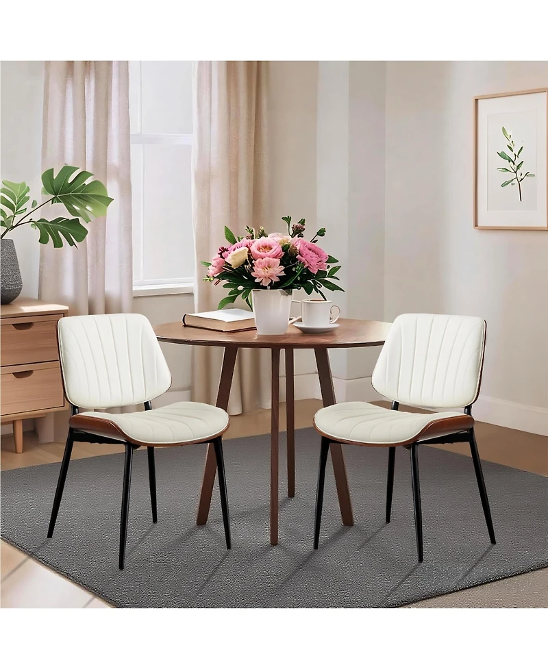 gaomon Mid-Century Modern Retro Pu Leather Dining Chairs Set with Bentwood Back and Sturdy Metal Legs