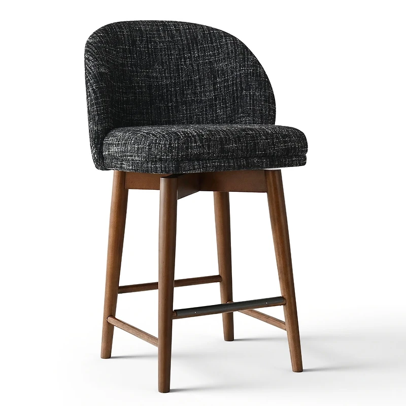 Maison Boucle 25.5" Swivel Counter Height Stools with Solid Wood Legs Set of 2