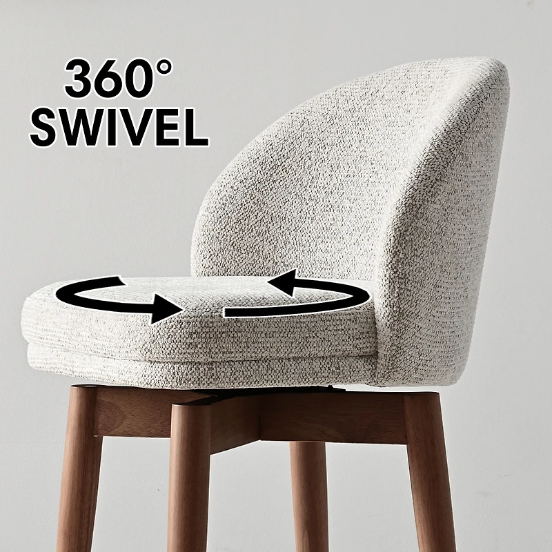 Maison Boucle 25.5" Swivel Counter Height Stools with Solid Wood Legs Set of 2