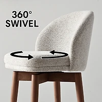 Maison Boucle 25.5" Swivel Counter Height Stools with Solid Wood Legs Set of 2