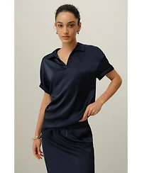 Lilysilk Women's Washable Silk Charmeuse Polo Top