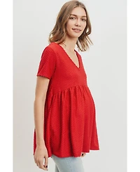 Hello Miz Maternity Swiss Dot V-Neck Empire Waist Short Sleeve Top