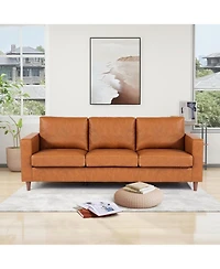 gaomon Leather Sofa, Mid-Century Modern Couch, 3-Seater Sofa with Armrests and Comfy Cushions, Pu Deep Seat Sofas for Living Room, Bedroom, Office