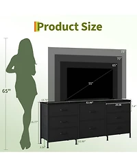 gaomon 63" Tv Stand Dresser with 8 Fabric Drawers for TVs up to 75", Storage Organizer Wooden Top and Metal Frame