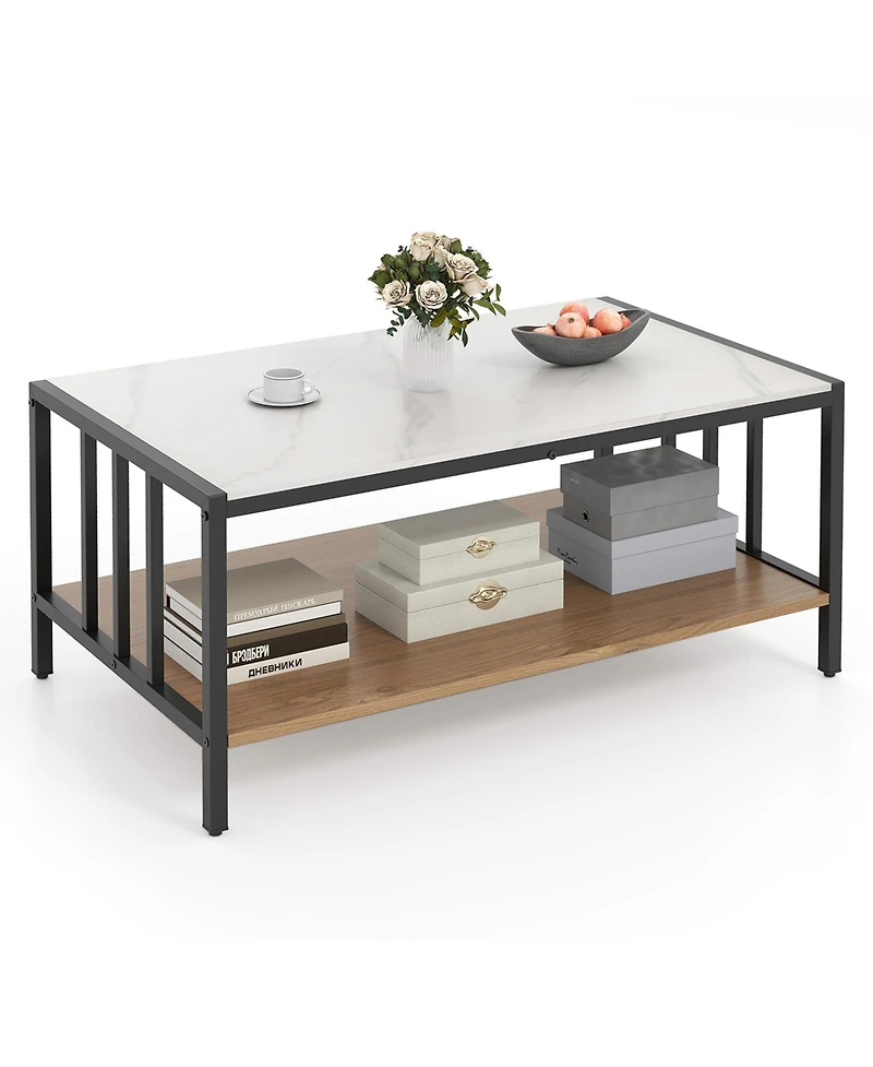 Slickblue White Coffee Table 2 Tier Sintered Stone Tabletop