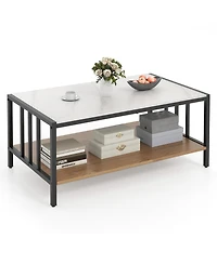 Slickblue White Coffee Table 2 Tier Sintered Stone Tabletop