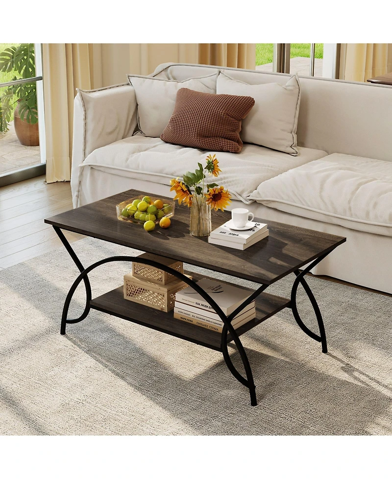 Slickblue 2 Tier Coffee Table with Storage Shelf Oak Finish