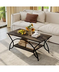 Slickblue 2 Tier Coffee Table with Storage Shelf Oak Finish