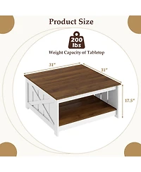 Slickblue Farmhouse Coffee Table Square with Storage Shelf