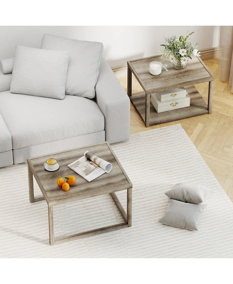Slickblue Set of 2 Stackable Rectangular Coffee Tables Nesting Grey