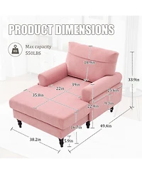 Rainsken Large Chenille Leisure Recliner Chaise Lounge, Stylish Single Sofa Chair with Wooden Legs and Side Pockets for Living Room, Bedroom