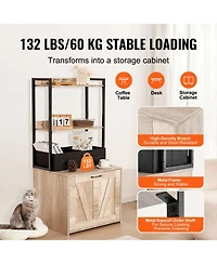 Aostirmotor Cat Litter Box Enclosure Furniture Hidden with 2 Shelves and 2 Baskets, Indoor Litter Box Cabinet