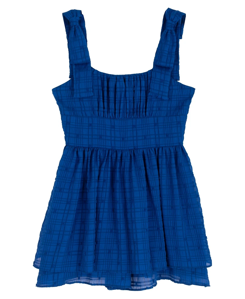 Rare Editions Girls' 7-16 Chiffon Clipdot Ruched Sleeveless Romper Dress