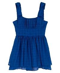 Rare Editions Girls' 7-16 Chiffon Clipdot Ruched Sleeveless Romper Dress