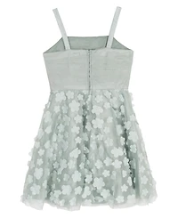 Rare Editions Girls' 7-16 3D Flower Glitter Mesh Ruched Bodice Dress