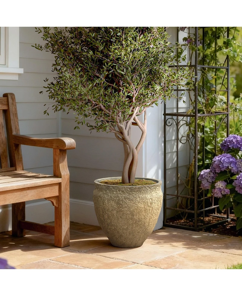 LuxenHome Dia Concrete Large Round Planter Pot, Rustic Textured Pot with Drainage Hole, Indoor Outdoor Plant Pot for Home Garden Patio