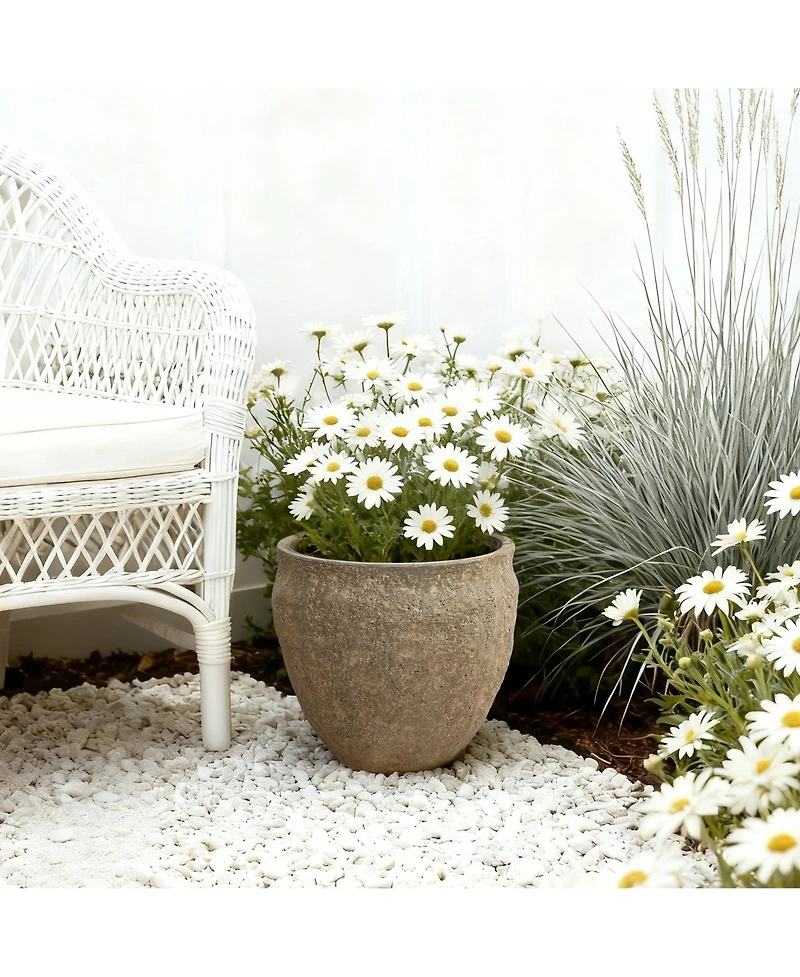 LuxenHome Dia Concrete Large Round Planter Pot, Rustic Textured Pot with Drainage Hole, Indoor Outdoor Plant Pot for Home Garden Patio