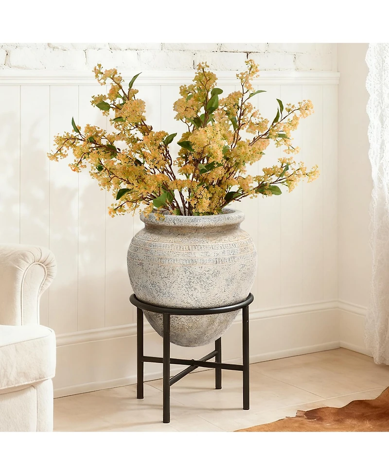 LuxenHome Dia Large Planters for Indoor Plants, Indoor Plant Pots with Stand, Distressed Cachepot for Living Rooms, Entryway, Office
