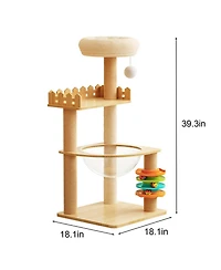 Zeus and Ruta Modern 39.3 in. Cat Tree Tower with Sisal Scratching Posts Acrylic Hammock Toys for Indoor Cats