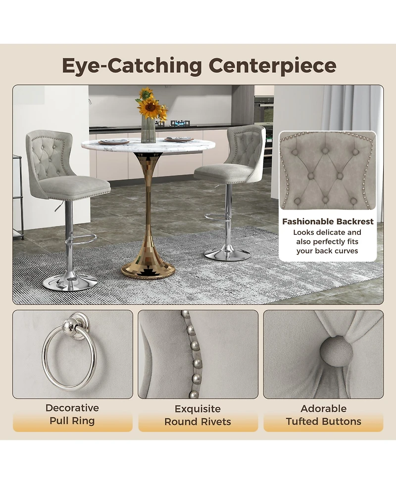 Gymax 4 Pcs Dutch Velvet Bar Stool w/ Footrest Electroplated Metal Base and Anti-Slip Ring