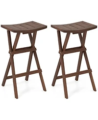 Gymax Bar Stools Set of 30'' Folding Bar Height Stools w/ Saddle Seat and Footrest