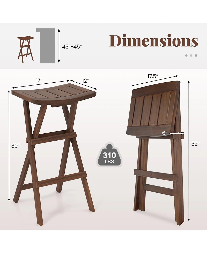 Gymax Bar Stools Set of 4 30'' Folding Bar Height Stools w/ Saddle Seat and Footrest