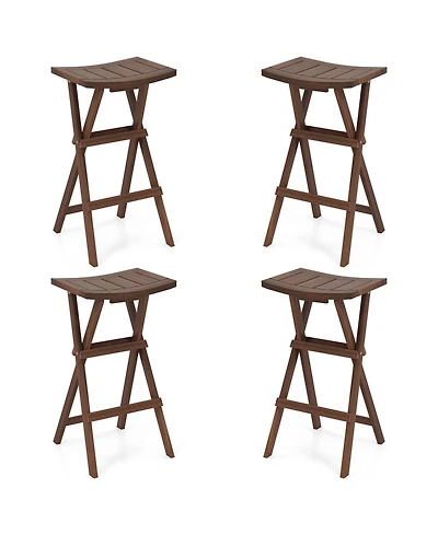 Gymax Bar Stools Set of 4 30'' Folding Bar Height Stools w/ Saddle Seat and Footrest