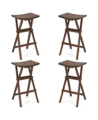 Gymax Bar Stools Set of 4 30'' Folding Bar Height Stools w/ Saddle Seat and Footrest
