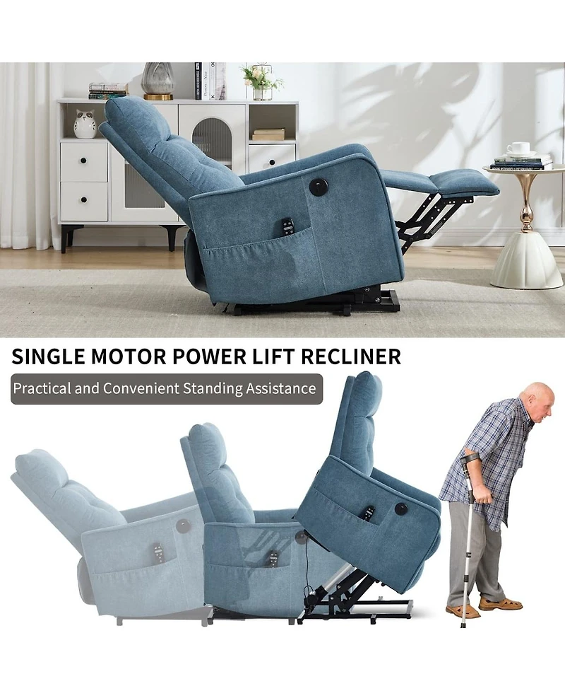 Maison Boucle Chenille Power Lift Recliner Chair for Elderly with Massage, Heat & Usb, Single Motor Electric Seniors