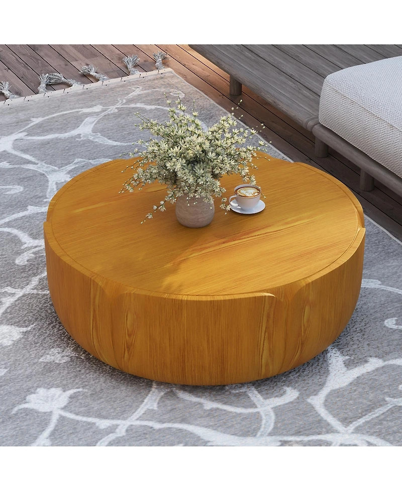 Clihome Outdoor Indoor Coffee Table, Modern Wood Grain Drum Center Table,Backyard, Living Room