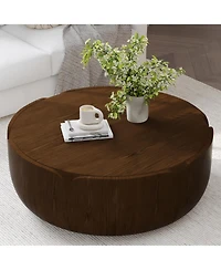Clihome Outdoor Indoor Coffee Table, Modern Wood Grain Drum Center Table,Backyard, Living Room