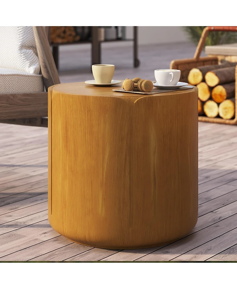 Clihome Round Outdoor Indoor Side Table, Modern Wood Grain Patio Garden Stool,No-Assembly Table for Patio, Garden, Backyard, Living Room