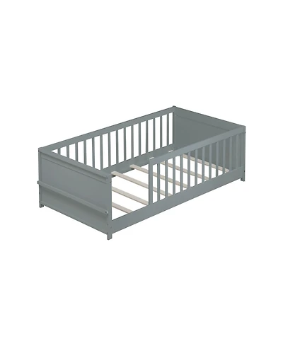 Clihome Twin Floor Platform Bed with Built-in Book Rack