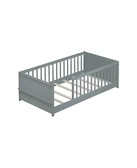 Clihome Twin Floor Platform Bed with Built-in Book Rack