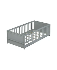 Clihome Twin Floor Bed with Built-in Book Rack and Door