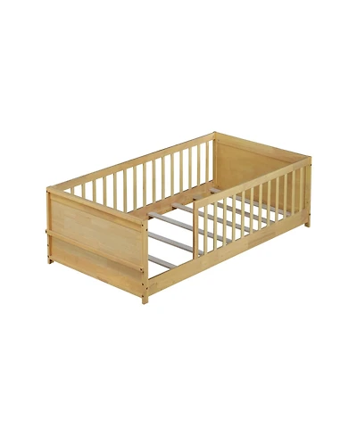 Clihome Twin size Floor Platform Bed with Built-in Book Rack