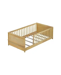 Clihome Twin size Floor Platform Bed with Built-in Book Rack
