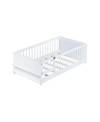 Clihome Twin Floor Bed with Built-in Book Rack and Door