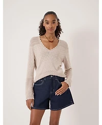 Hush Women's Pointelle Cotton V-Neck Sweater