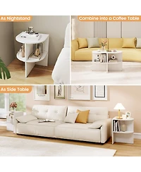 Gymax Half Round Side Table 2-tier Wooden Nightstand with Open Storage Shelves