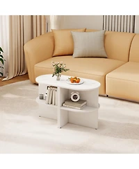 Gymax 2PCS Half Round Side Table 2-tier Wooden Nightstand with Open Storage Shelves