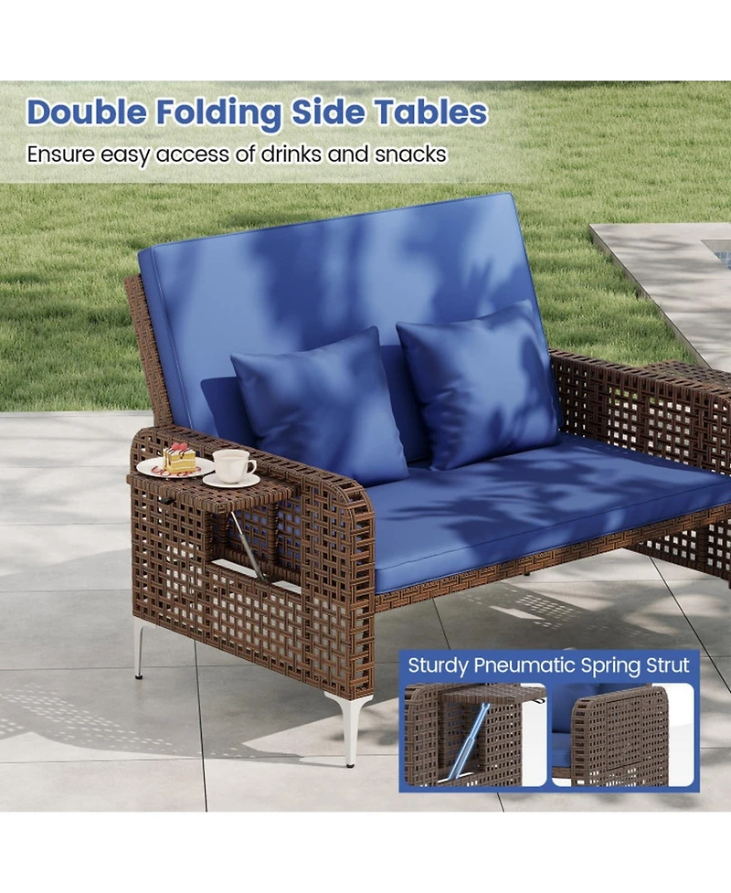 Gouun 2-Piece Patio Rattan Daybed with Adjustable Backrest and Storage Ottoman