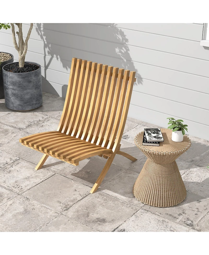Gouun Folding Teak Wood Outdoor Lounge Chair with Slatted Seat