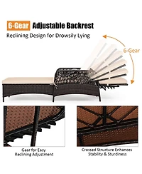 Gouun Patio Wicker Chaise Lounge with 6-Position Backrest and Lumbar Pillow