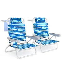 Gouun Folding Beach Lounge Chair Set of 2 with Padded Headrest, 5-Position