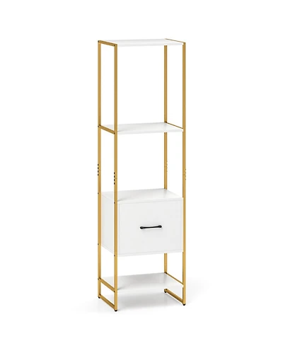 Gouun 5-Tier Narrow Bookcase with Storage Drawer and Metal Frame