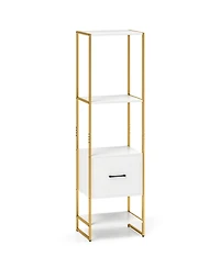 Gouun 5-Tier Narrow Bookcase with Storage Drawer and Metal Frame