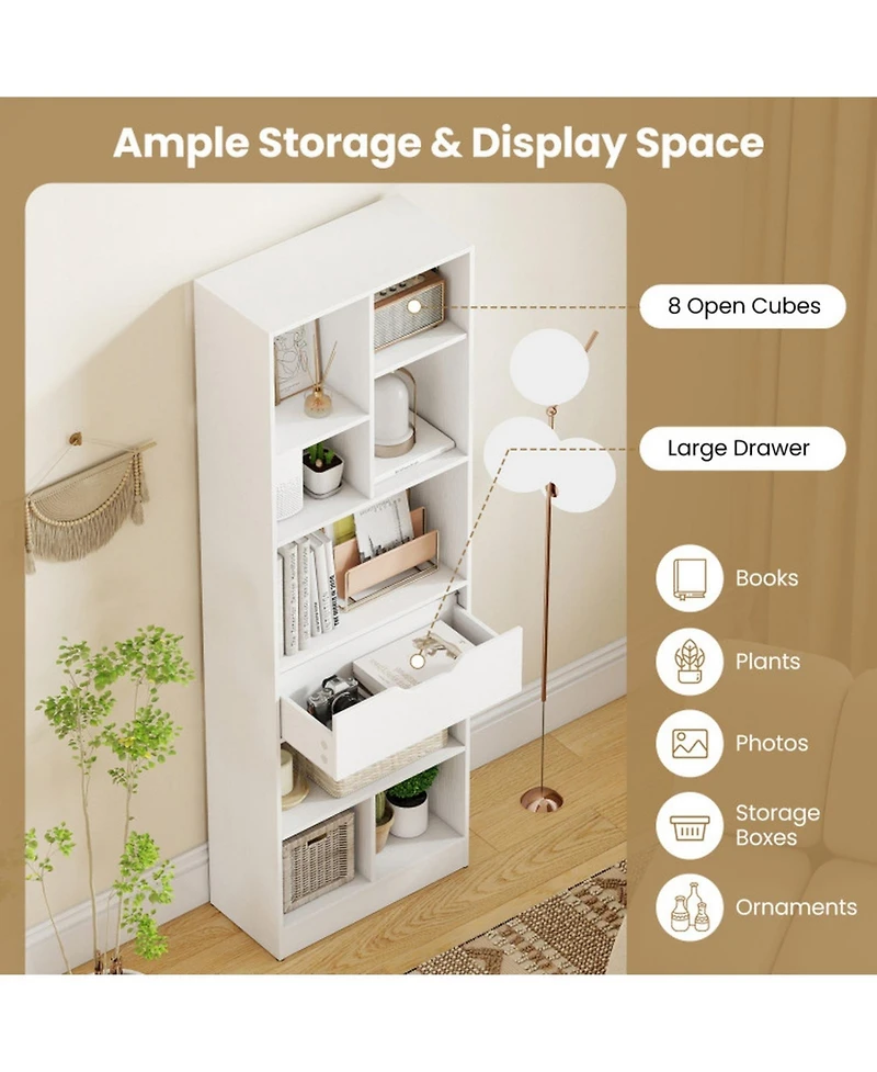 Gouun 61-Inch Tall 8-Cube Bookcase with Drawer