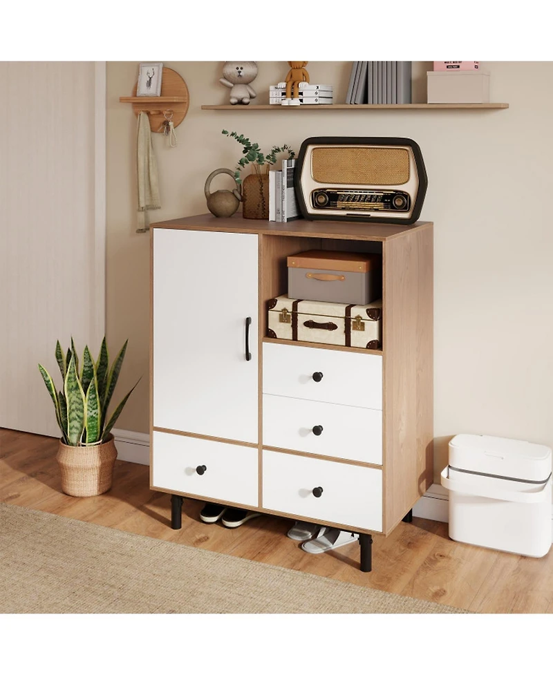 Gouun Mid-Century Modern Buffet Sideboard with 4 Drawers