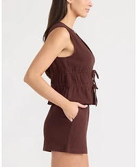 Ellen Tracy Women's Double Gauze Sleeveless Tie Front Top